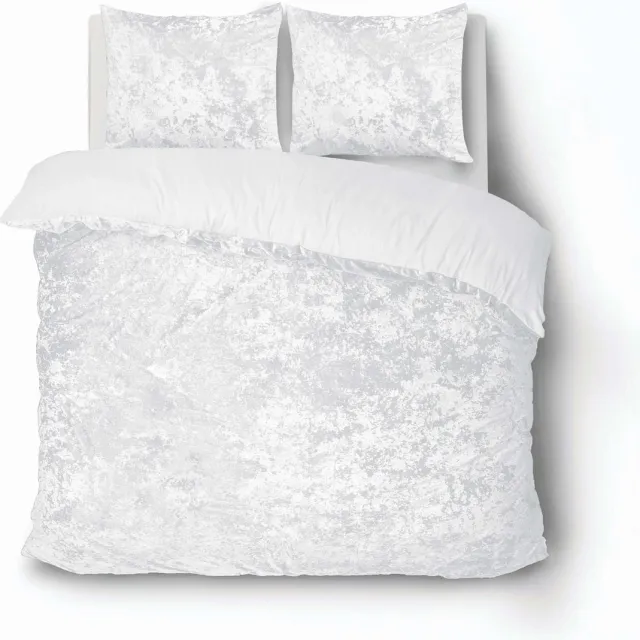 iSleep Dekbedovertrek Crushed Velvet - Tweepersoons - 200x200/220 cm - Wit