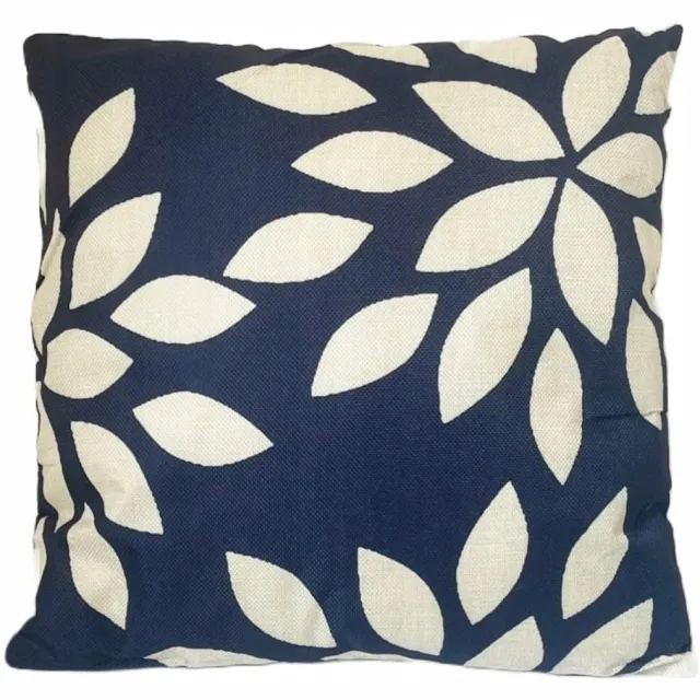 Granda Decoratieve Kussenhoes 45x45 cm Jute Look Blauw met Bladeren