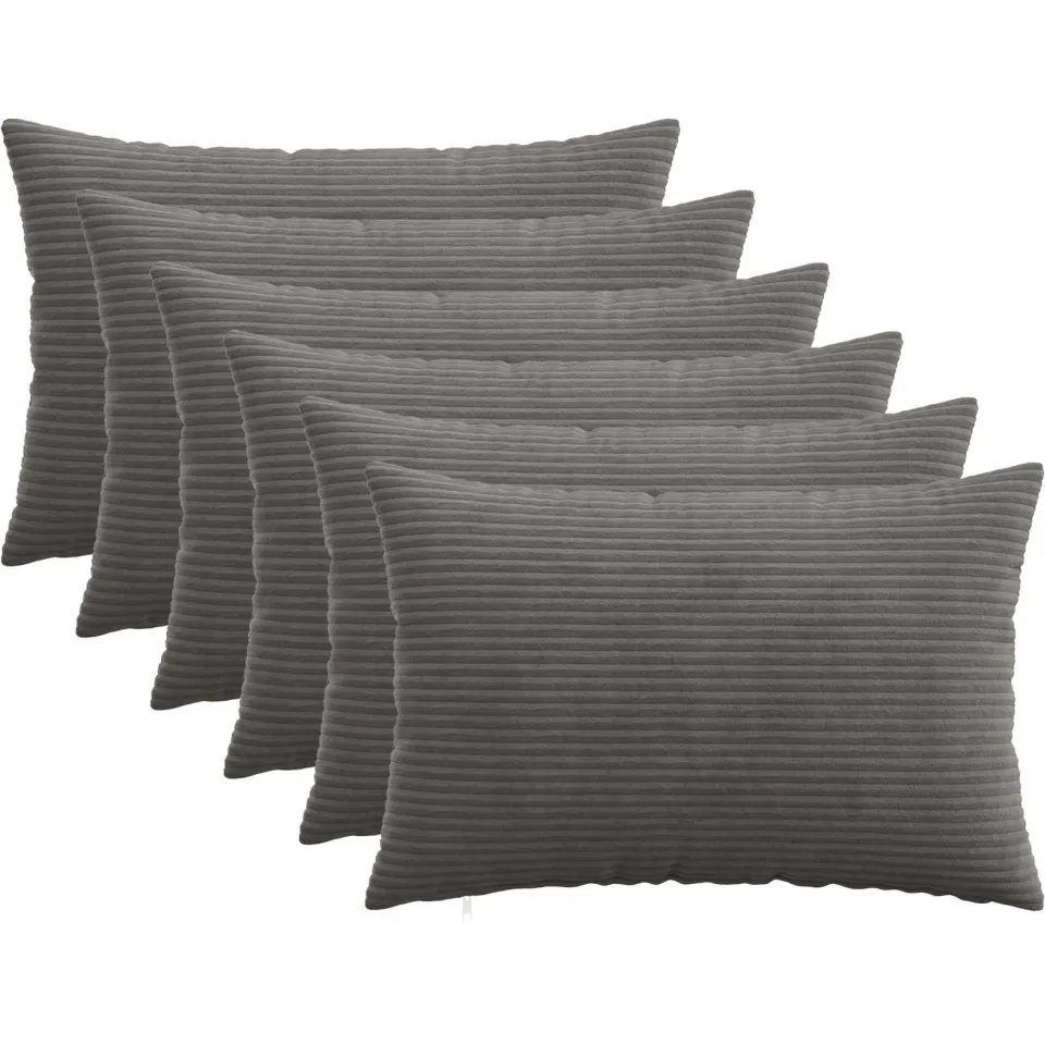 vidaXL Kussensloop 6 st HEERLEN Donkergrijs 40 x 60 cm corduroy, foto 4