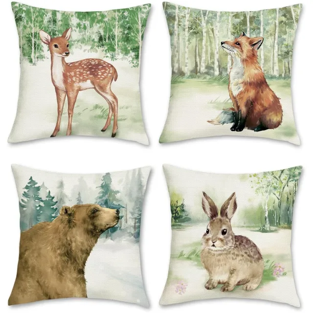 Ibenzoa Decoratieve Kussenslopen Set van 4 met Bosdierenmotief voor Diverse Ruimtes en Buiten groen