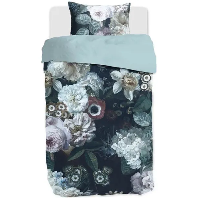 M.M Linen Floz Dekbedovertrek - Eenpersoons - 140x200/220 cm - Grijs Groen