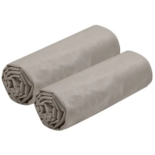 Stof Textiles Hoeslaken Eden - 2x - twijfelaar - 140 x 190/200 cm - taupe - hotelkwaliteit - ademend katoen - 30 cm matrasdikte