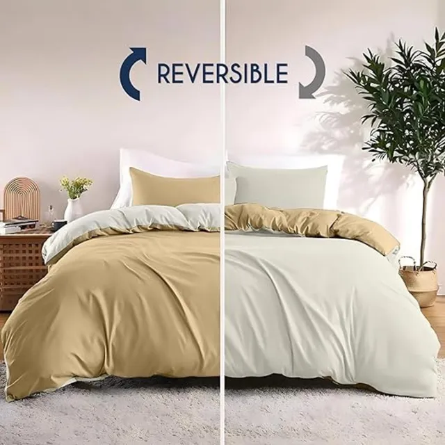 Karma Dekbedovertrek 200x200 cm met 2 kussenslopen 65x65 cm - Beige/Zand - 200x200 Bedset in 100% microvezel - 3 stuks beige - zand