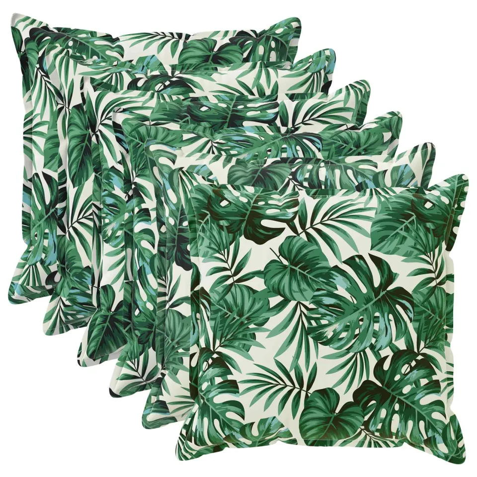 vidaXL Kussensloop 6 st HOUTEN Bladpatroon 55 x 55 cm Polyester groen, foto 3