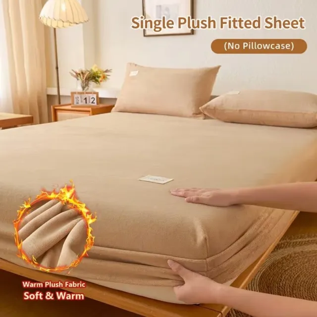 J.T.R Zacht Winter Pluche Hoeslaken met Elastische Rand -Warm Khaki -200x200 cm .