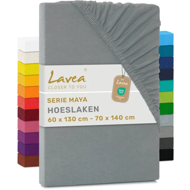 lavea hoeslaken, 100% katoen, hoogwaardige afwerking, met elastiek en OekoTex100 middelgrijs