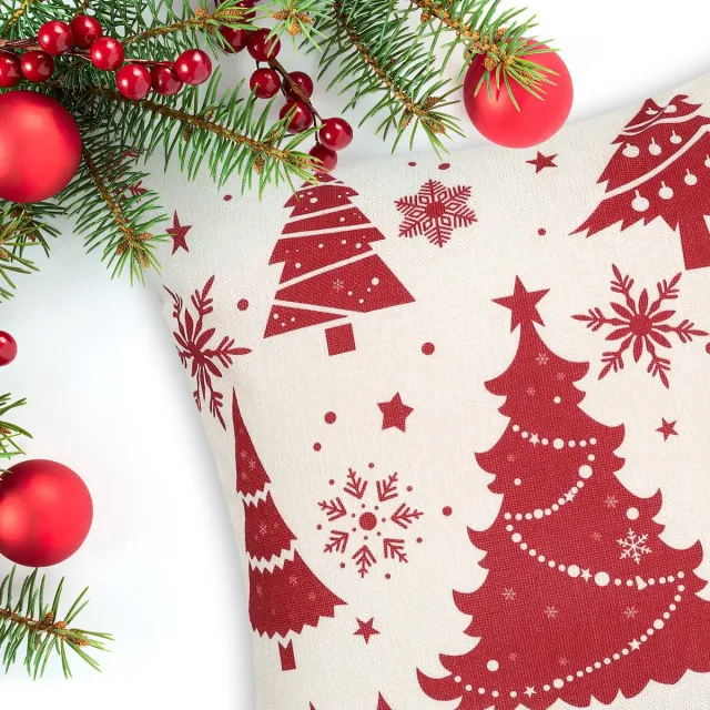 Unyqoos Set van vier feestelijke kussenhoezen voor een gezellige kerstdecoratie rood