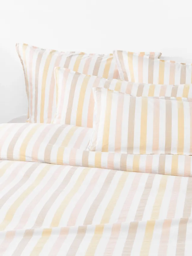Westwing Collection Gewassen katoenen dekbedovertrek Harriet Geel, Beige