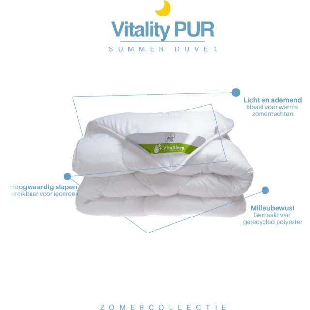 Vitality Pur Zomerdekbed – 200x200 - Tweepersoons – Dun & Lichtgewicht Dekbed – Ademend & Anti Allergie – Ideaal Voor Warme Nachten Wit