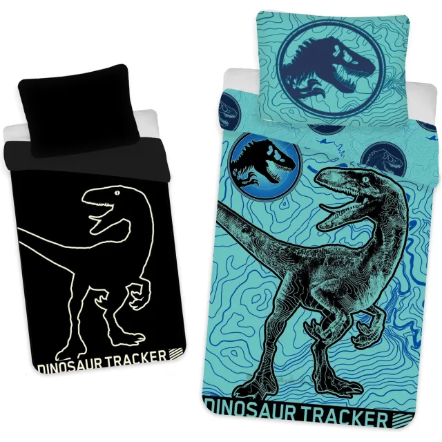 Jurassic World Dekbedovertrek Tracker Glow in the Dark - 140 x 200 cm - Katoen - 70 x 90 cm Blauw