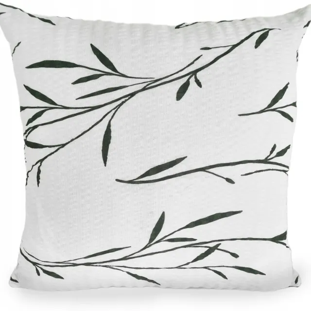 Fan Katoenen Kussensloop 40x40 cm - Wit met Groene Thee Bladeren