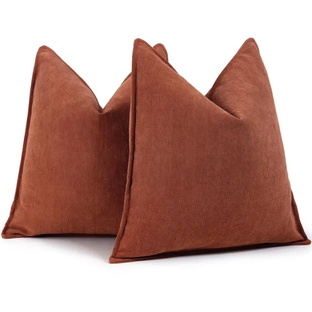 Famanu Kussensloop set van 2, 50 x 50 cm, chenille, met elegant design, zachte en luxueuze decoratieve sierkussens voor bank en bed Zwart
