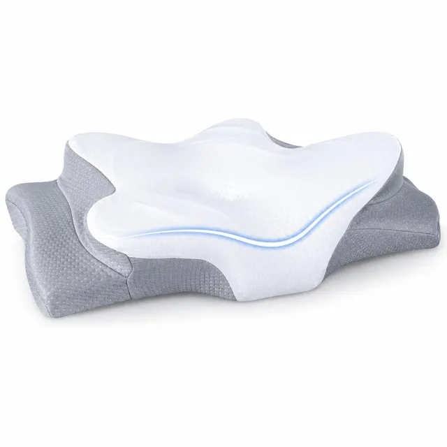 Beyahl Orthopedisch Nekkussen Ademvrij - Ergonomisch Vlinderkussen van Memory Foam - Anti Snurk & CPAP Kussen - Cervicaal Hoofdkussen voor Nek- en Schouderklachten - Geschikt voor Zij- en Rugslapers Grijs