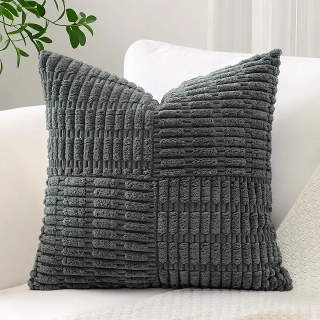 Unyqoos Decoratieve kussensloop met boho design en corduroy strepen patroon 40x40 cm donkergrijs