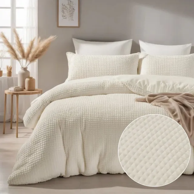 Droomtextiel Teddy Dekbedovertrek Block Crème - 240x200/220 cm - Super Zacht