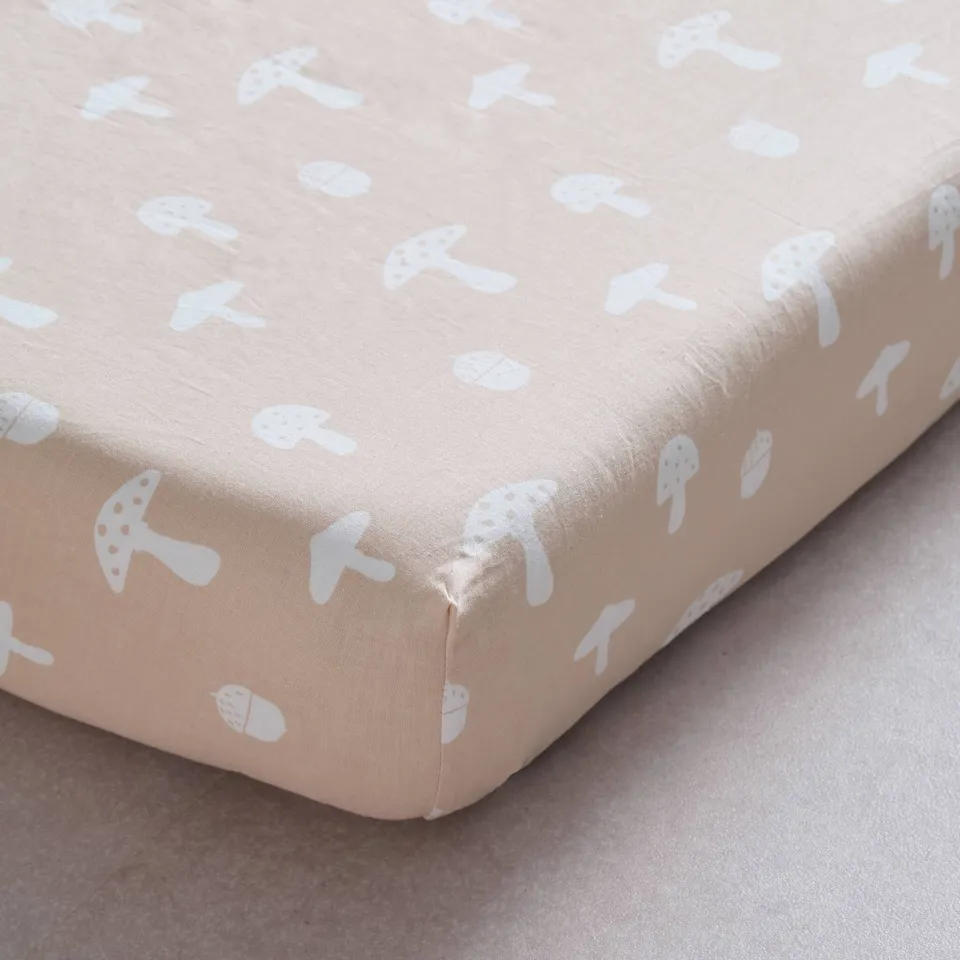 NOUS Kids katoenen hoeslaken ledikant met print 60x120 cm - zand