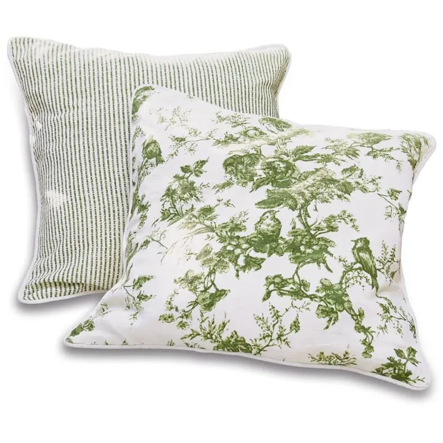 Loberon Kussenhoes set van 2 Mercier groen/wit
