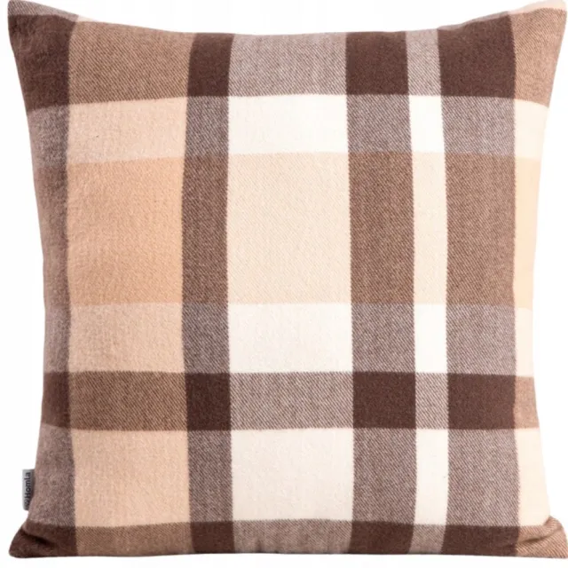 Homla MELROSE Pluche Kussenhoes Geruit 45x45 cm - Zacht & Sfeervol Beige, bruin en crème