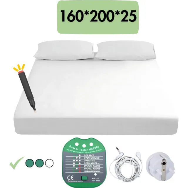 Groundingly Aardingslaken matras - Aardingshoeslaken - Grounding sheet - Inclusief testpen en stopcontact tester - Earthing - Grounding - Hoeslaken - Groundingly - (160x200x25) Wit