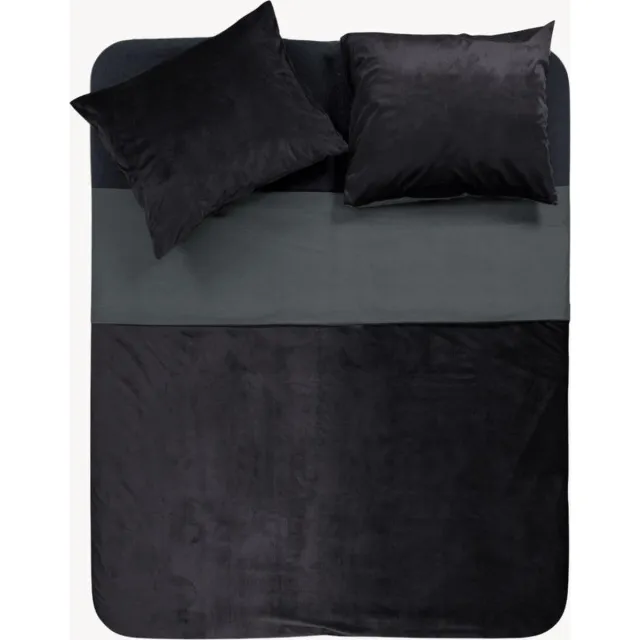 Y-not® Y-NOT - Dekbedovertrek met kussensloop - Fluweel/Velvet Two Tone Zwart/Antraciet - 1 Persoons - 140x200/220 cm