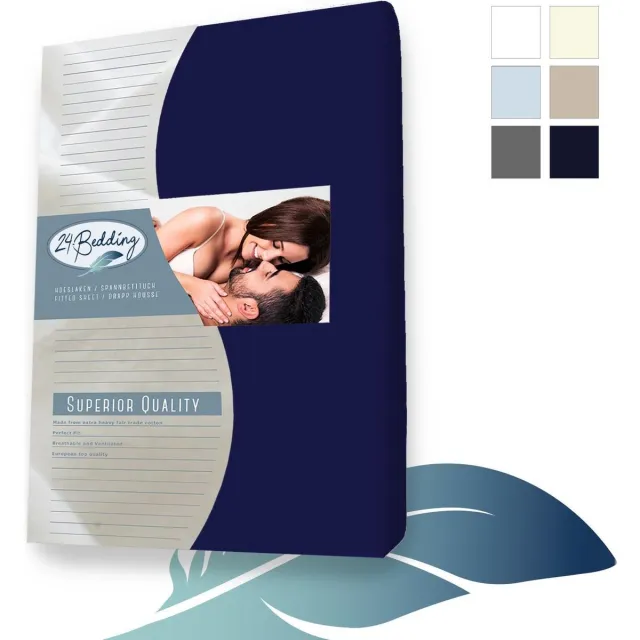 24-Bedding Hoeslaken - Dubbel Jersey - 100% katoen - 30 cm - Marie - Extra dikke kwaliteit 200 gr/m2 Blauw