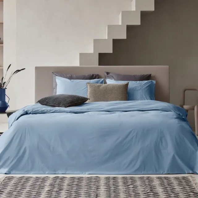 Dreamers Den Dekbedovertrek - Egyptisch Katoen - effen - Blue - Blauw - 2-persoons - 200 x 200/220 cm + 2 kussenslopen - Dreamers Den