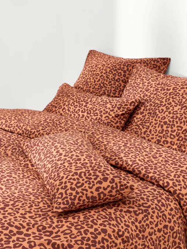 Westwing Collection Perkal katoenen dekbedovertrek Leo Terracotta, Rood
