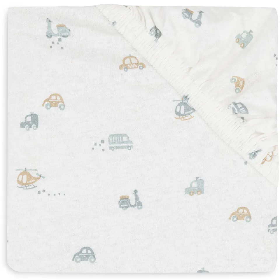 Jollein jersey peuter hoeslaken On The Go offwhite/blauw/beige