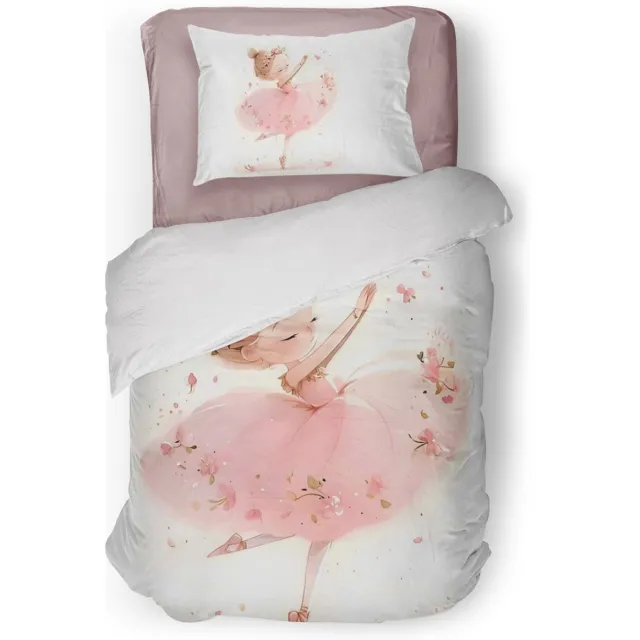 Eleganzzz Kinder Dekbedovertrek Ballerina Girl - Ballerina Dekbedovertrek - Pink - 140x200/220cm - Dekbedovertrek Kinderen - Micropercal - Eenpersoons Ballerina Girl Pink