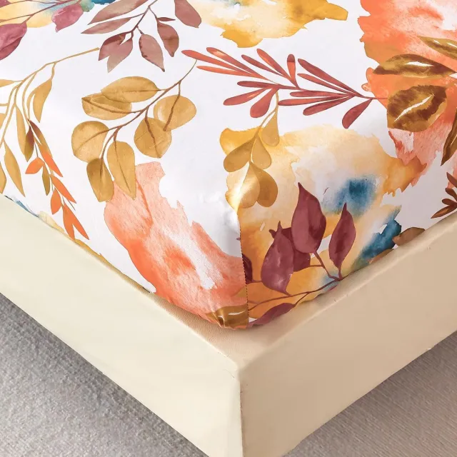 JGS ® Fitted Laken met Herfstbloemenpatroon in Warme Gele Tint voor Matrashoogte tot 30 cm mosterdgeel