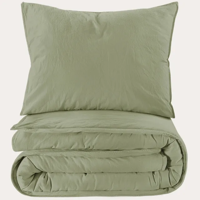 NOUS Living stonewashed dekbedovertrek groen