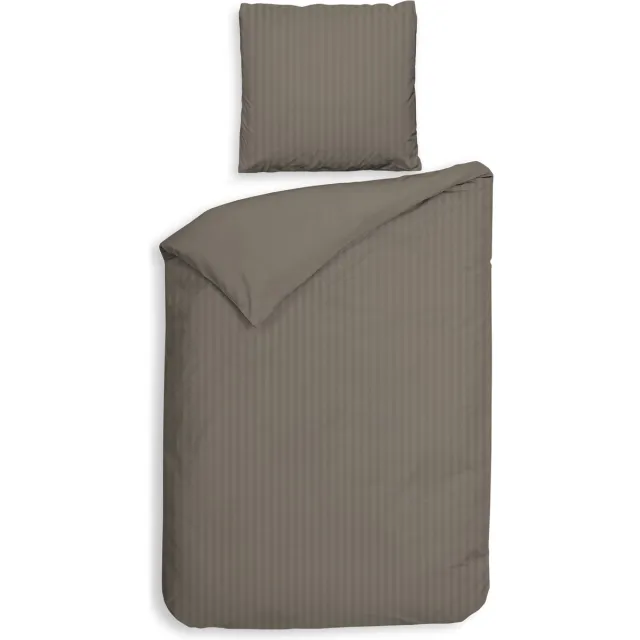 Heckettlane Dekbedovertrek Banda - Bedlinnen met Strepen - 135x200 - Taupe - Dekbedhoes van 100% Katoen-Satijn