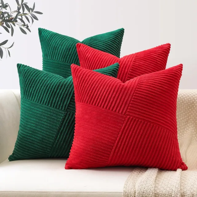 Unyqoos Set van 4 decoratieve corduroy kussenslopen met unieke gestreepte textuur voor woonkamer en meer donkergroen, rood