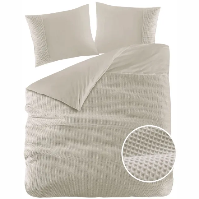 Droomtextiel Papillon Dekbedovertrek Mendoza Wafel Zand Tweepersoons 200x200/220 cm - Hoogwaardige Percale Katoen Super Zacht
