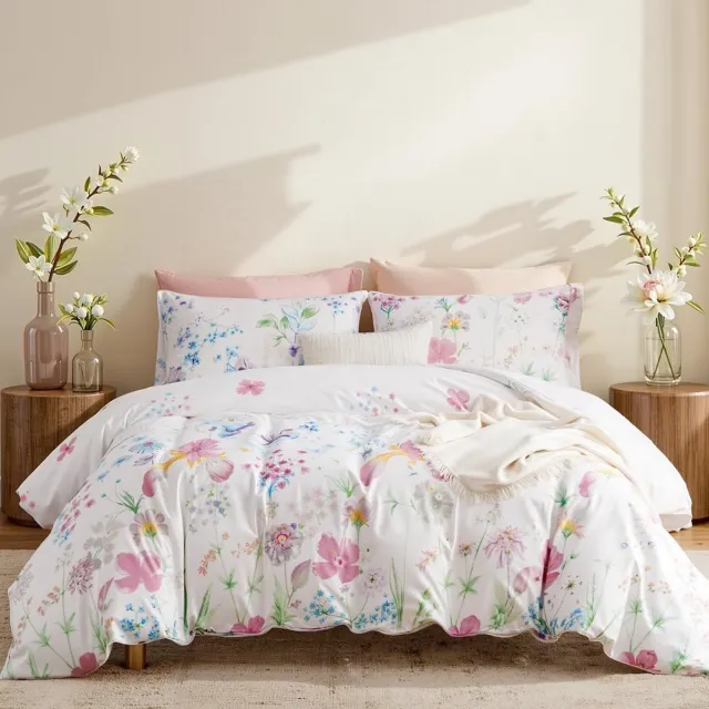 Unyqoos Stijlvolle beddengoedset met bloemenmotief en rits voor tweepersoonsbed lila bloemen