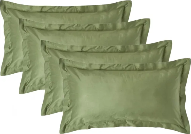 Homescapes Biologisch Kussensloop 50x90 cm met Sierrand – Set van 4 – Mosgroen – 100% Egyptisch Katoen Satijn – Draaddichtheid 400