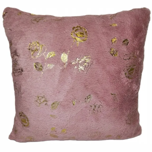 Granda Decoratieve Kussenhoes 40x40cm, Zacht Pluche met Roze Bloemen Zacht roze met gouden rozen