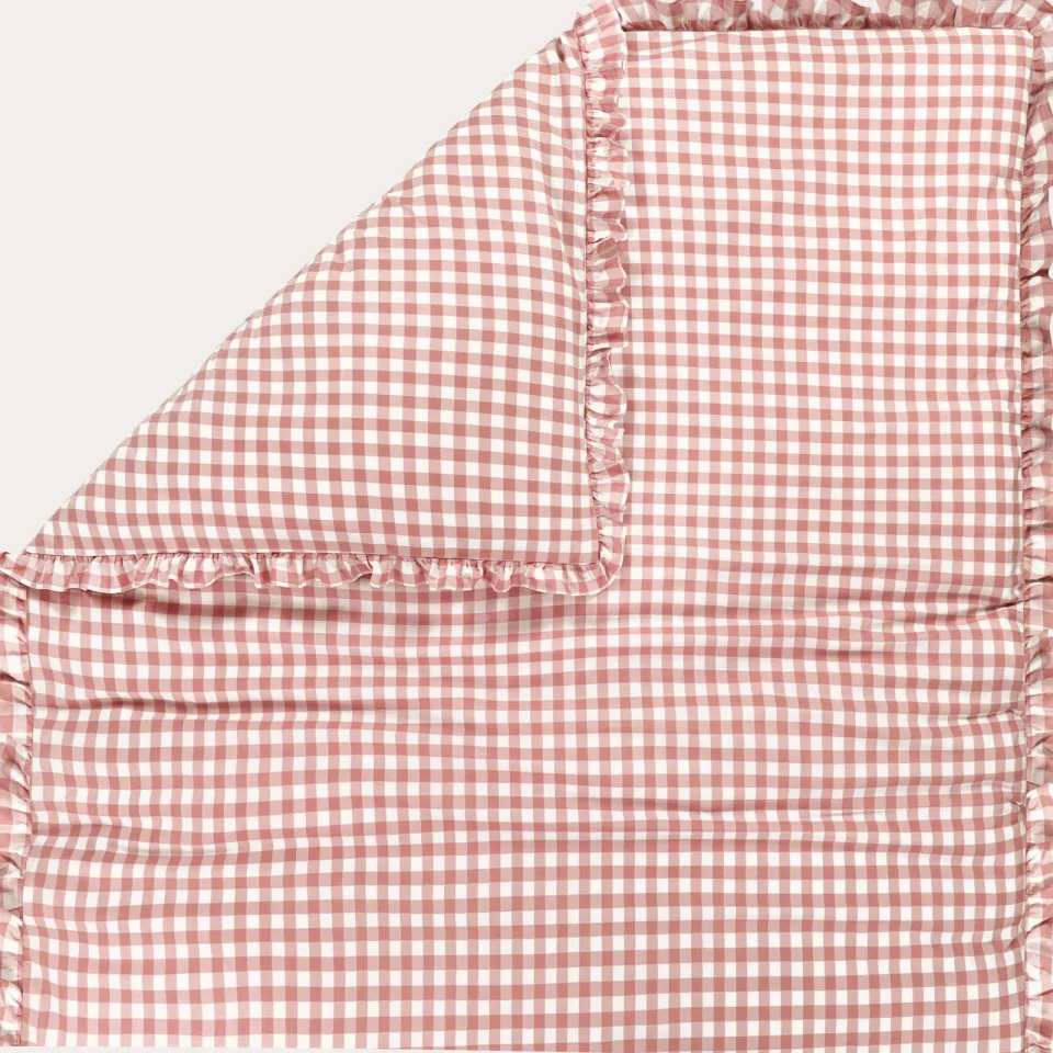 NOUS Kids katoenen geruite ruffle kinderdekbedovertrek 140x200 cm - roze, foto 3