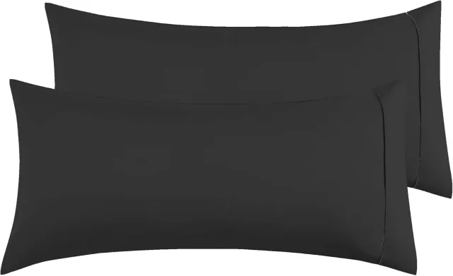 Poligino Kussensloop 50x90 cm, Set van 2 - Zwart, Microvezel, Zacht