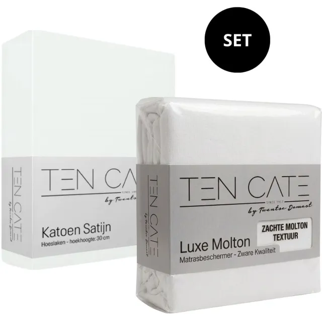 Ten Cate Hoeslaken 90x200 - Molton + Katoensatijn Hoeslaken Set - 90x200 cm - Wit