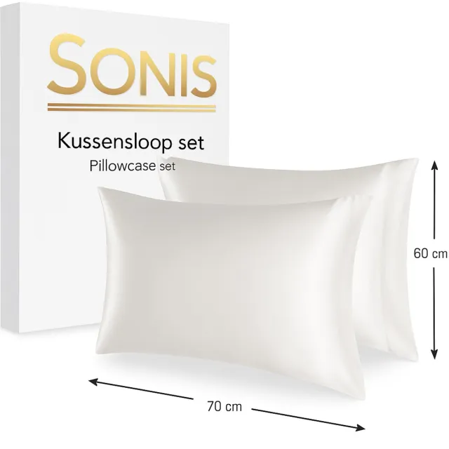 SoNis Satijnen Kussenslopen - 2 Stuks - Wit - Zijdezacht & Anti-Pluis - Kussensloop - Voor Glanzend Haar & Stralende Huid - 60x70 cm - Kussenhoezen