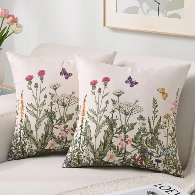 Ibenzoa Waterbestendige Kussenhoezen met Bloemenmotief voor Lente en Zomer - Set van 2 voor Binnen en Buiten groen