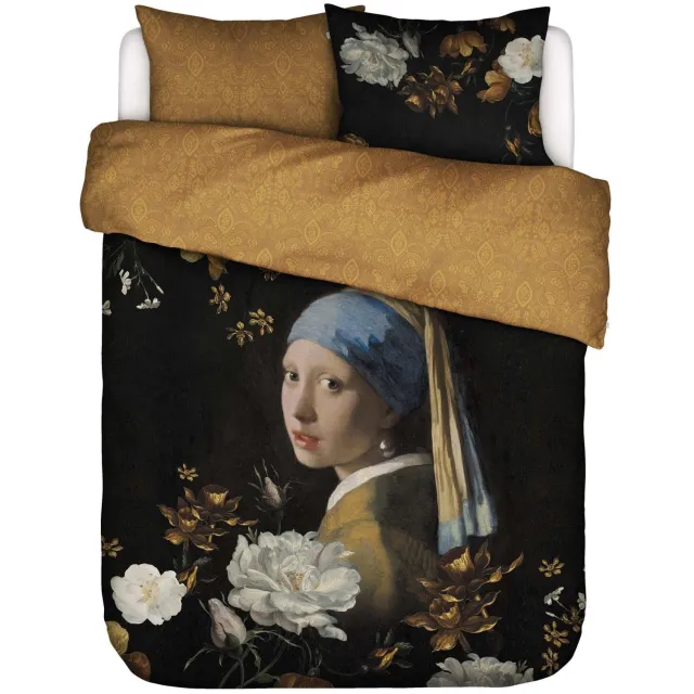 Essenza x Mauritshuis Floral Girl Dekbedovertrek - Tweepersoons - 200x200/220 cm - Zwart