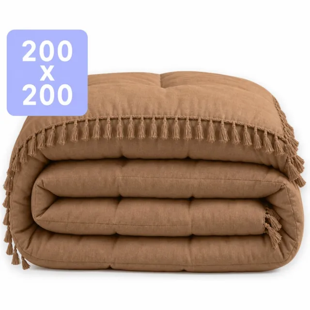 Happybed Dekbed zonder overtrek 200x200 - Wasbaar Dekbed - Bedrukt dekbed zonder hoes - Hoesloos Dekbed - Tweepersoonsdekbed - Taupe