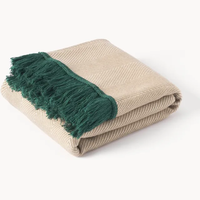 Westwing Collection Plaid Agatha met visgraatpatroon Beige