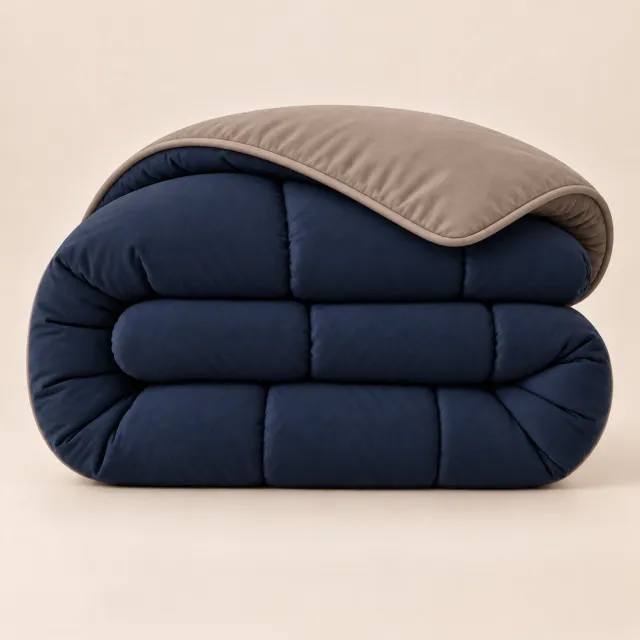 Y-not® YNOT Uni Dekbed Navy/Taupe met bies Taupe - 140x200 - Eenpersoons - Dekbed Zonder Overtrek - Wasbaar Hoesloos Dekbed - 30 dagen proefslapen - Dekbed met vaste overtrek