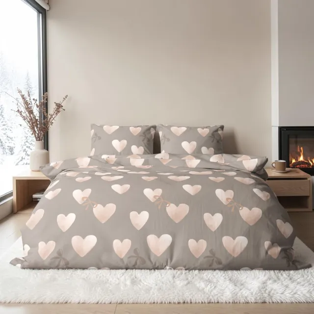 bedlin Dekbedovertrek Flanel - Winter - 240 x 220 cm - Lits-Jumeaux - Hartjes Multicolor