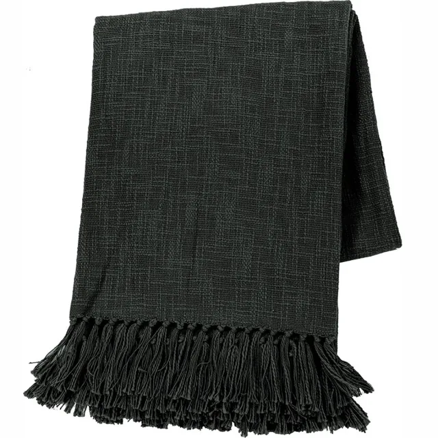 Tiseco Deken COTTON SLUB - met franjes - 130x160 cm - Zwart BLACK