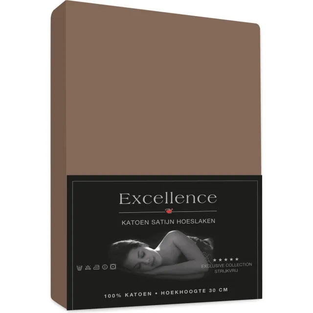 Excellence Katoen Satijn Hoeslaken 080x200+30 cm NOUGAT TAUPE