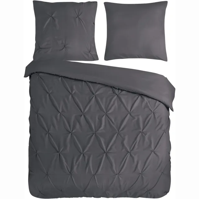 Pure dekbedovertrek luxe stiksel plooien - Lits jumeaux 240x200/220 cm - Antraciet - Microvezel Anthracite